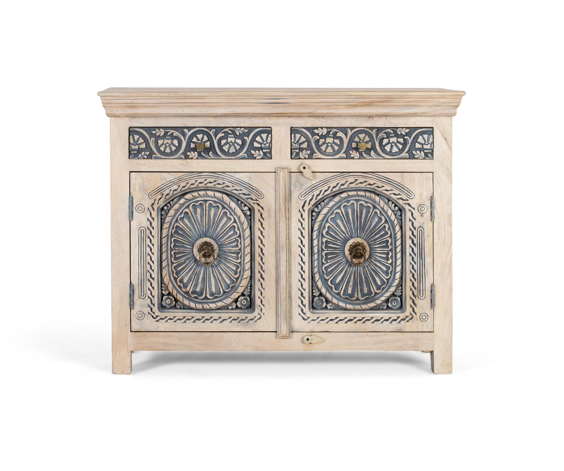 Credenza intagliata a mano con due cassetti e due ante