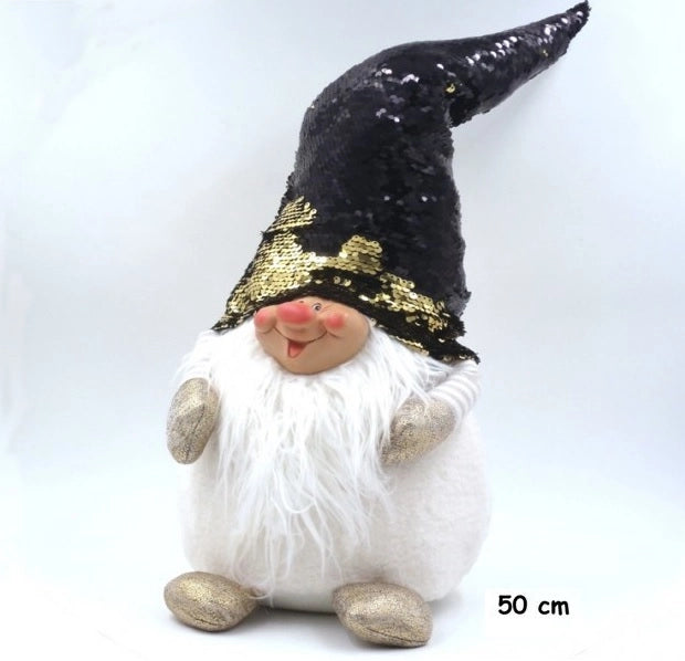 Gnomo Decorativo Natalizio con Cappello Oro 60 cm