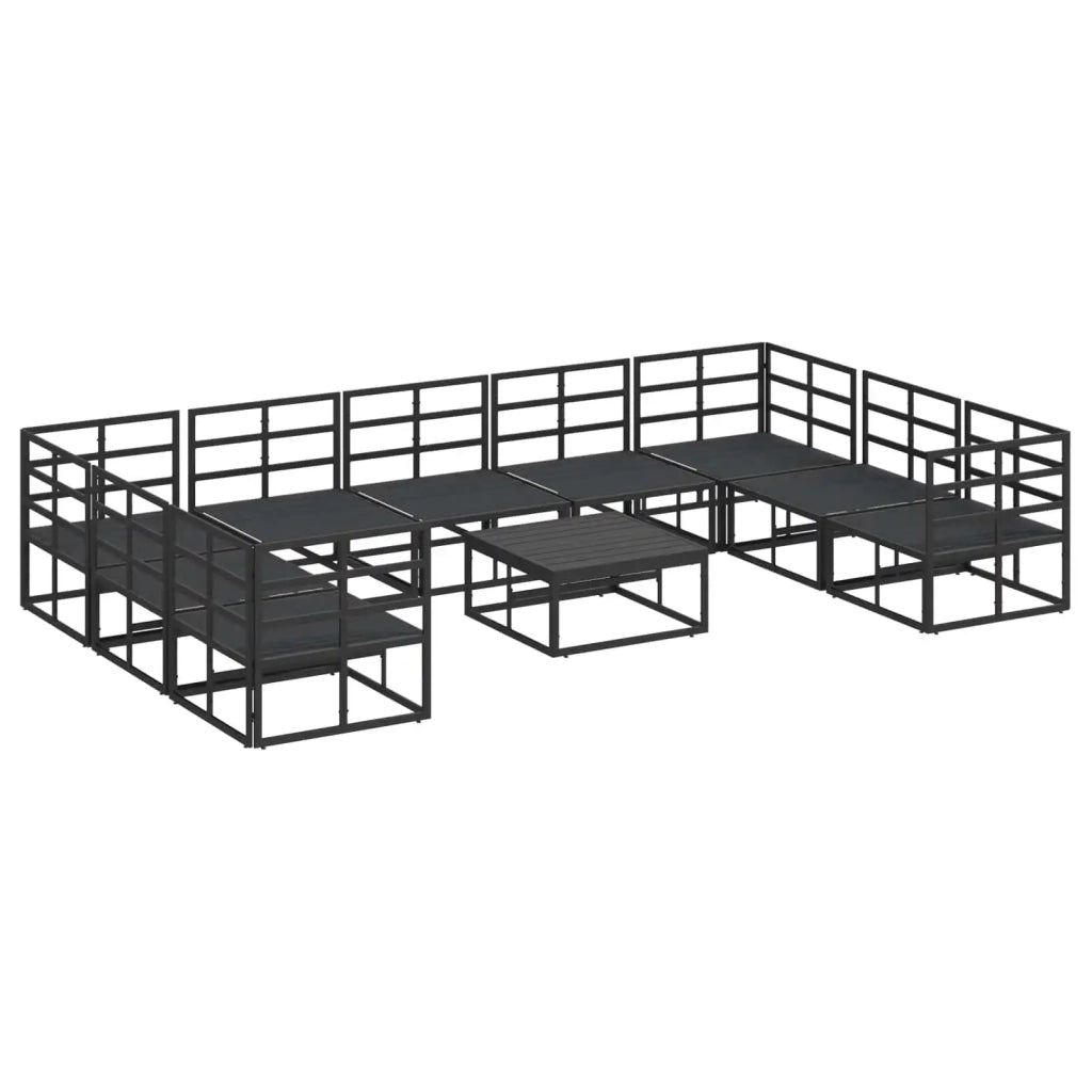Set Divano da Giardino con cuscino 10 pcs Nero Alluminio 3378905