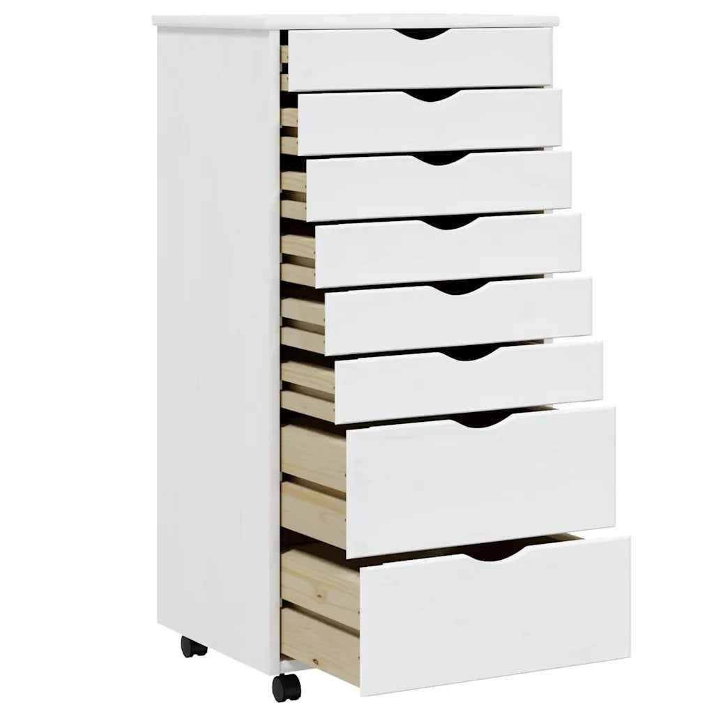 Mobile contenitore su ruote pratico con 8 cassetti 53 x 39 x 103 cm design moderno in legno di pino bianco 02_0047166