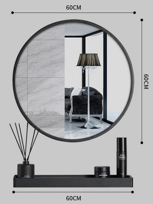 SPECCHIO Valora CON MENSOLA 60CM Nero Rotondo Stile Loft