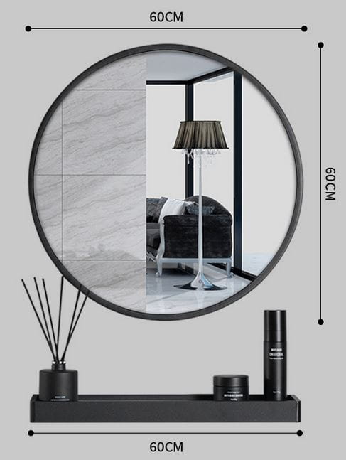 SPECCHIO Valora CON MENSOLA 60CM Nero Rotondo Stile Loft