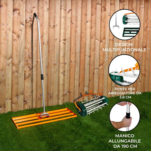 Set 2-in-1 Arieggiatore e Livellatore Prato - Arancione, Acciaio Zincato, Manico 2m