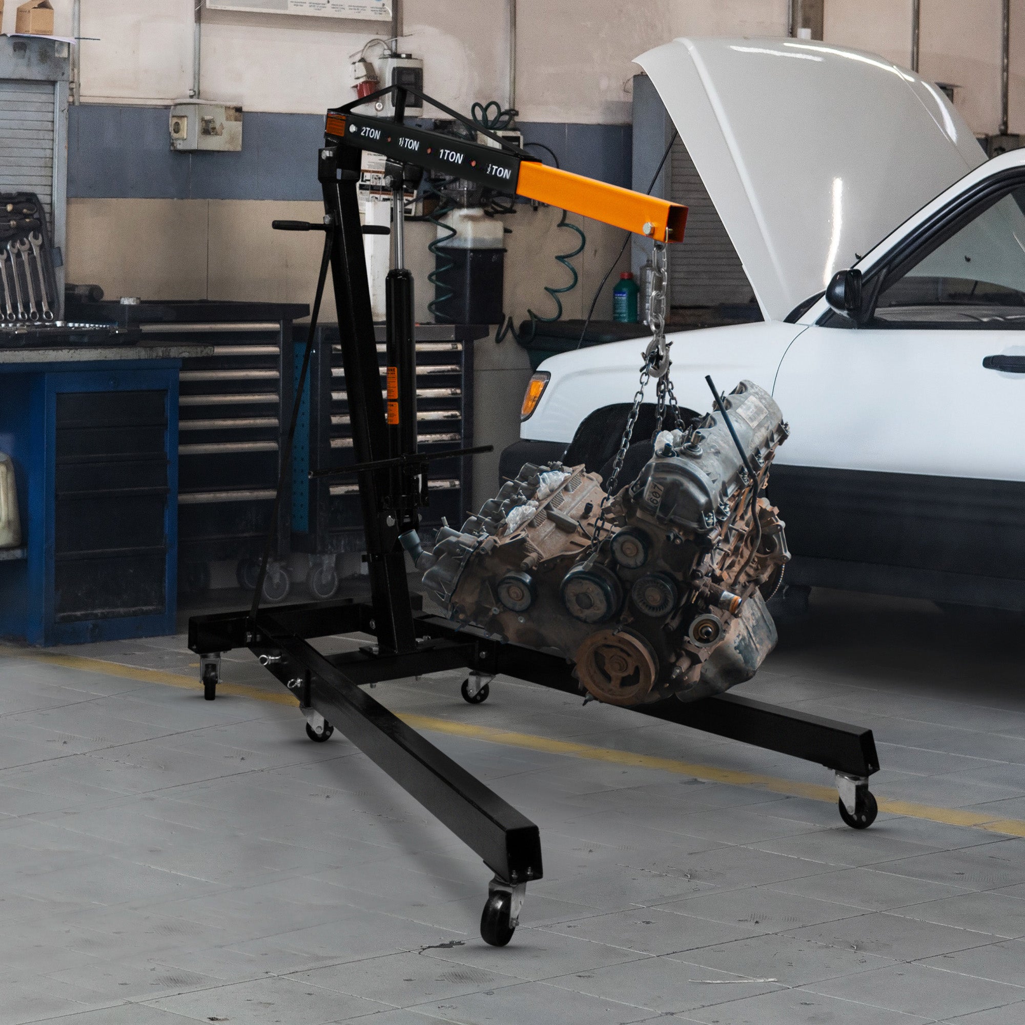 Gru Motore 2 Tonnellate Idraulica Maniglia Gambe Pieghevoli Officina Sollevatore