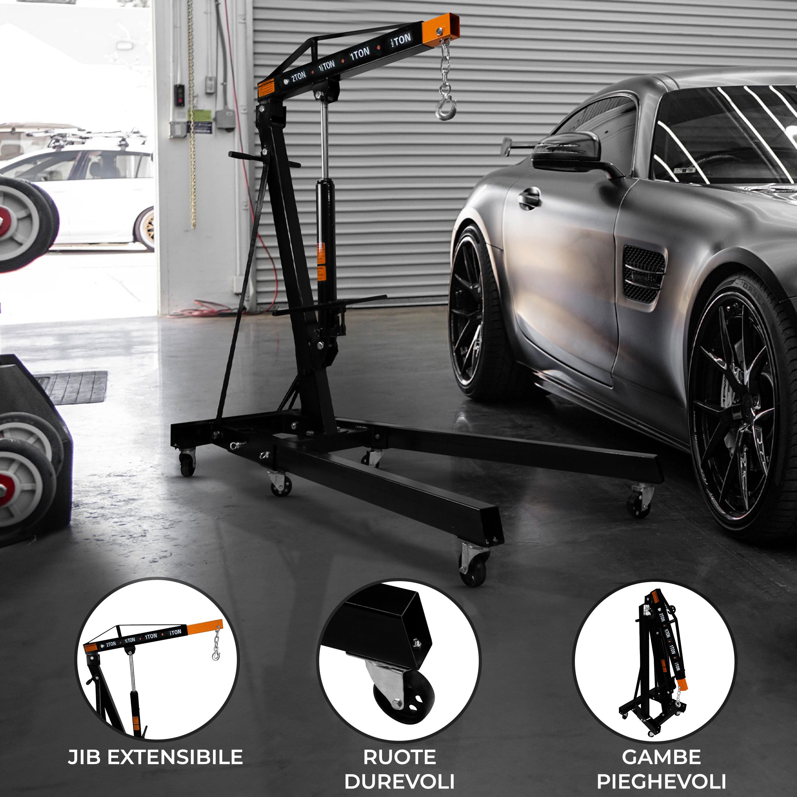 Gru Motore 2 Tonnellate Idraulica Maniglia Gambe Pieghevoli Officina Sollevatore