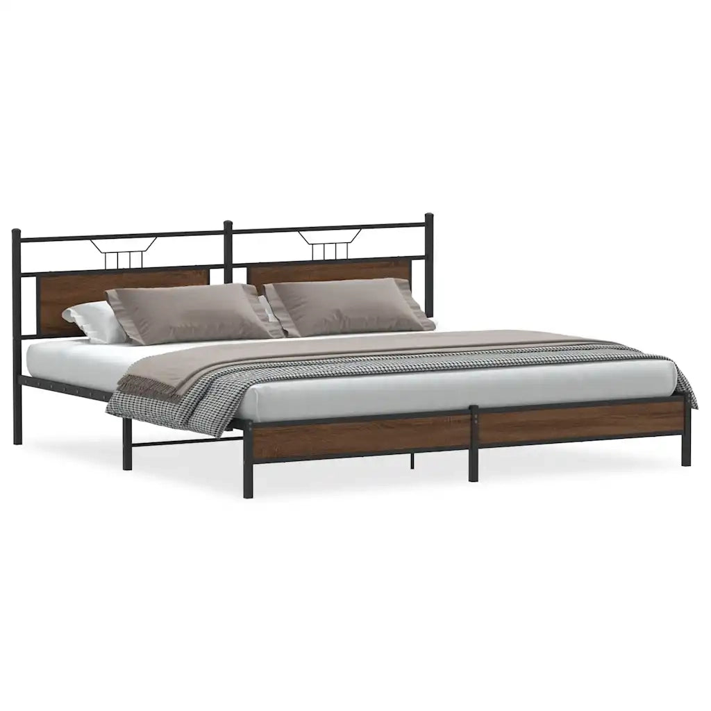 Letto matrimoniale | Letto per adulti | Giroletto senza Materaso in Metallo Rovere Marrone 193x201 cm