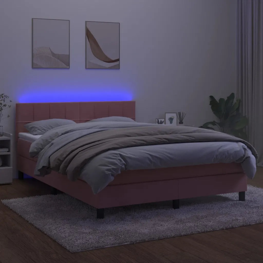 Letto a Molle con Materasso e LED Rosa 140x190 cm in Velluto 3134404
