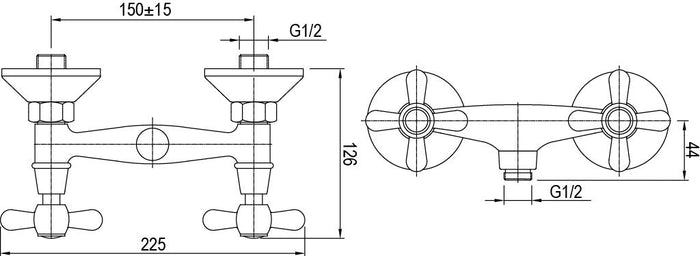 Rubinetto per doccia esterno, con maniglie a stella vintage, set completo