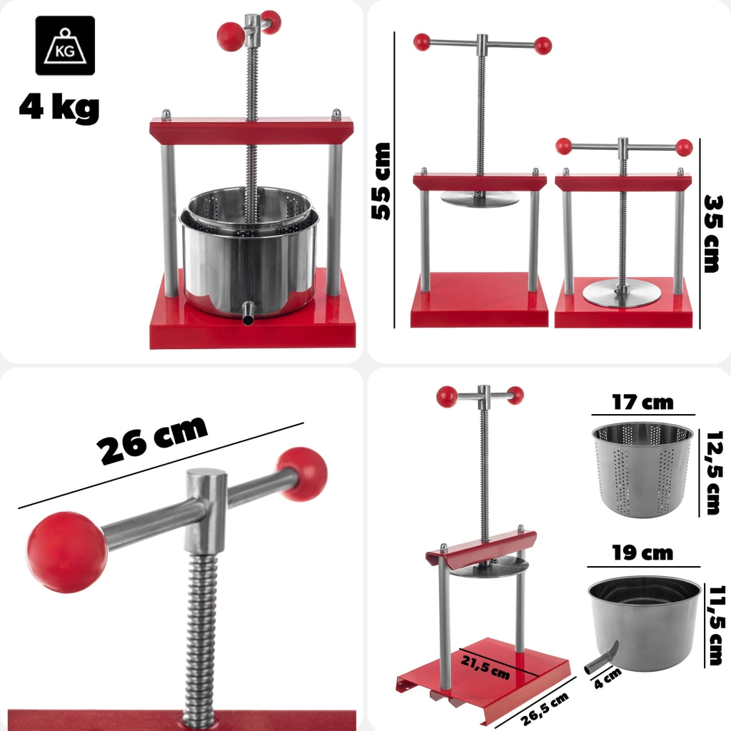 Pressa KADAX per frutta, mosto, verdura, vino, liquori, sidro, succhi, manuale, robusta, 2 litri