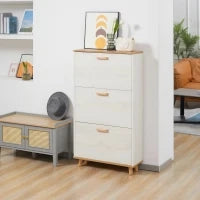 Mobile Scarpiera Salvaspazio in Truciolato con 3 Cassetti e 2 Ripiani Interni Regolabili, 70x23.5x122 cm, Bianco