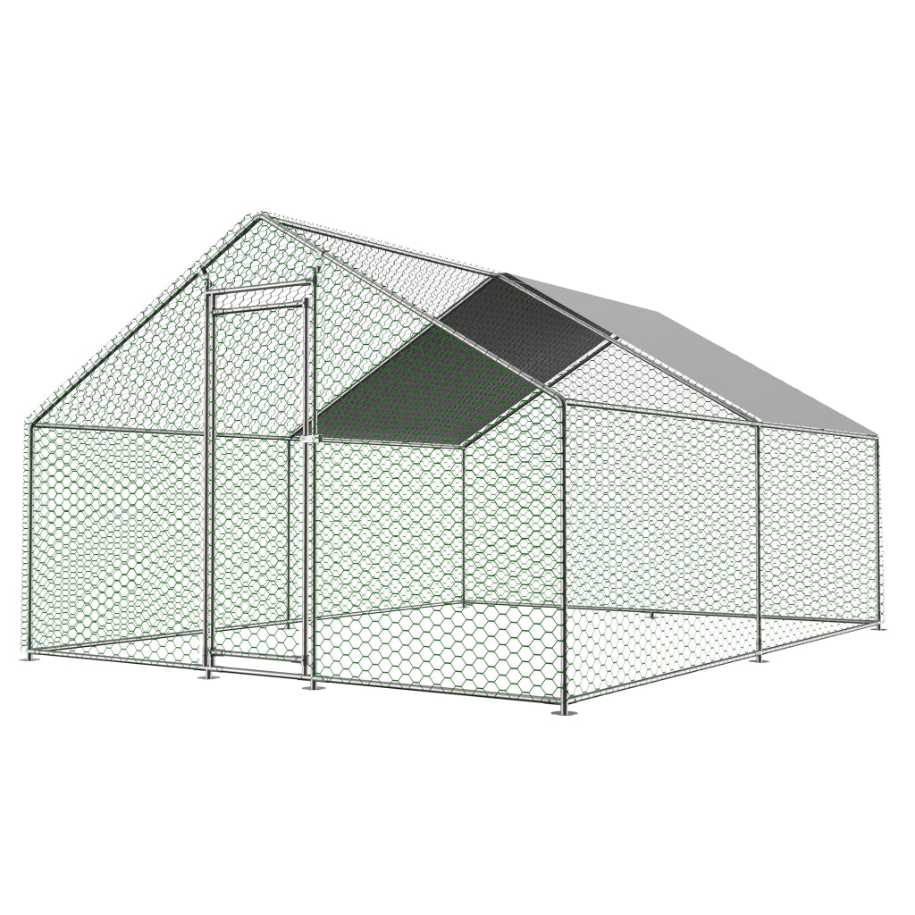 Pollaio in Metallo 3×4×2 m; Grande Recinto per Galline da Esterno con Telo Impermeabile UV; Porta con Serratura e Rete Protettiva