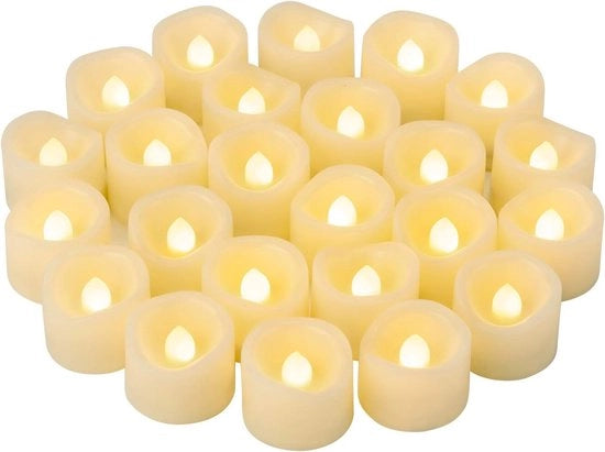 24 pezzi - lampioni a LED senza fiamma con effetto lampeggiante votivo. Candelabra - alimentati a batteria lampioni a LED lampeggianti in bulk. Candelabri in stile falso per Halloween - Natale - matrimoni - decorazioni di festa ecc. (con effetto caldo)