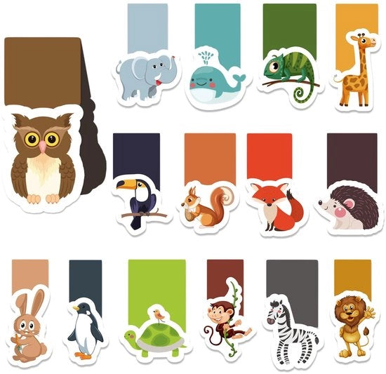 Bladwijzers Magnetici - 30 pezzi - Animali - Resistenti all'acqua - Riciclabili - Regali per Bambini - Amanti dei Libri - Libellini Magnetici