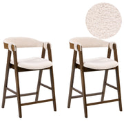 Set di 2 sedie da pranzo in legno scuro e compensato beige in tessuto boucle di poliestere Gambe in legno di gomma Stile tradizionale retrò