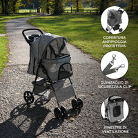 Passeggino Animali Pieghevole Grigio Cane Gatto Tettuccio Antipioggia