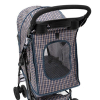Passeggino Animali Pieghevole Blu Tartan Cane Gatto Tettuccio Antipioggia