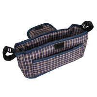 Organizer per Passeggino per Animali Blu Tartan con Cinghie a Strappo e Tasche
