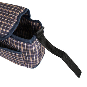 Organizer per Passeggino per Animali Blu Tartan con Cinghie a Strappo e Tasche