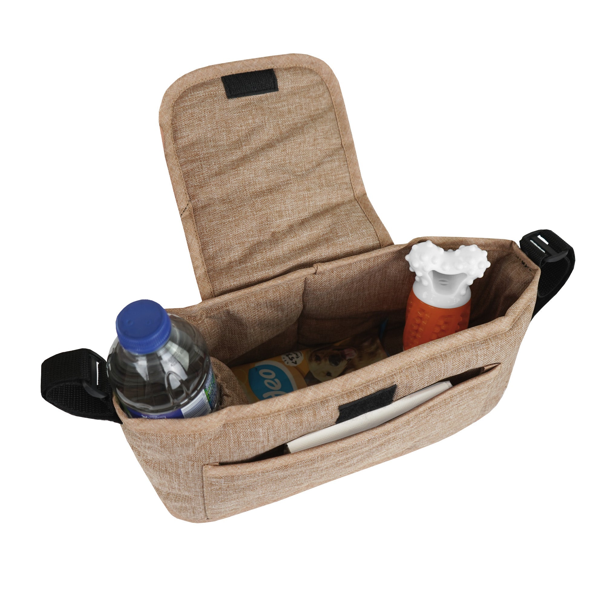 Organizer per Passeggino per Animali Beige con Cinghie a Strappo e Tasche
