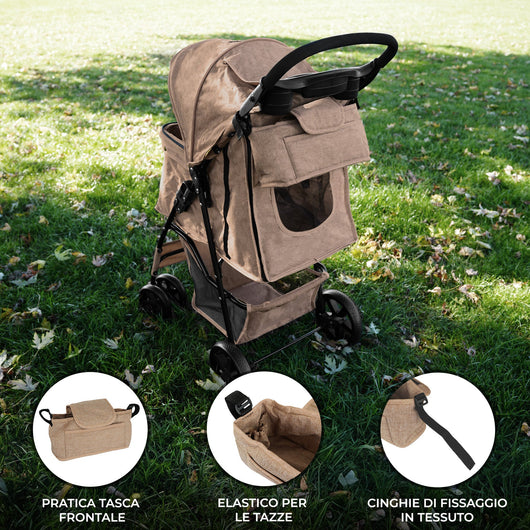 Organizer per Passeggino per Animali Beige con Cinghie a Strappo e Tasche