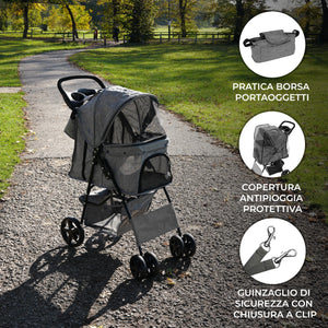 Passeggino per animali Grigio con Borsa Organizer Pieghevole da Viaggio per Cani