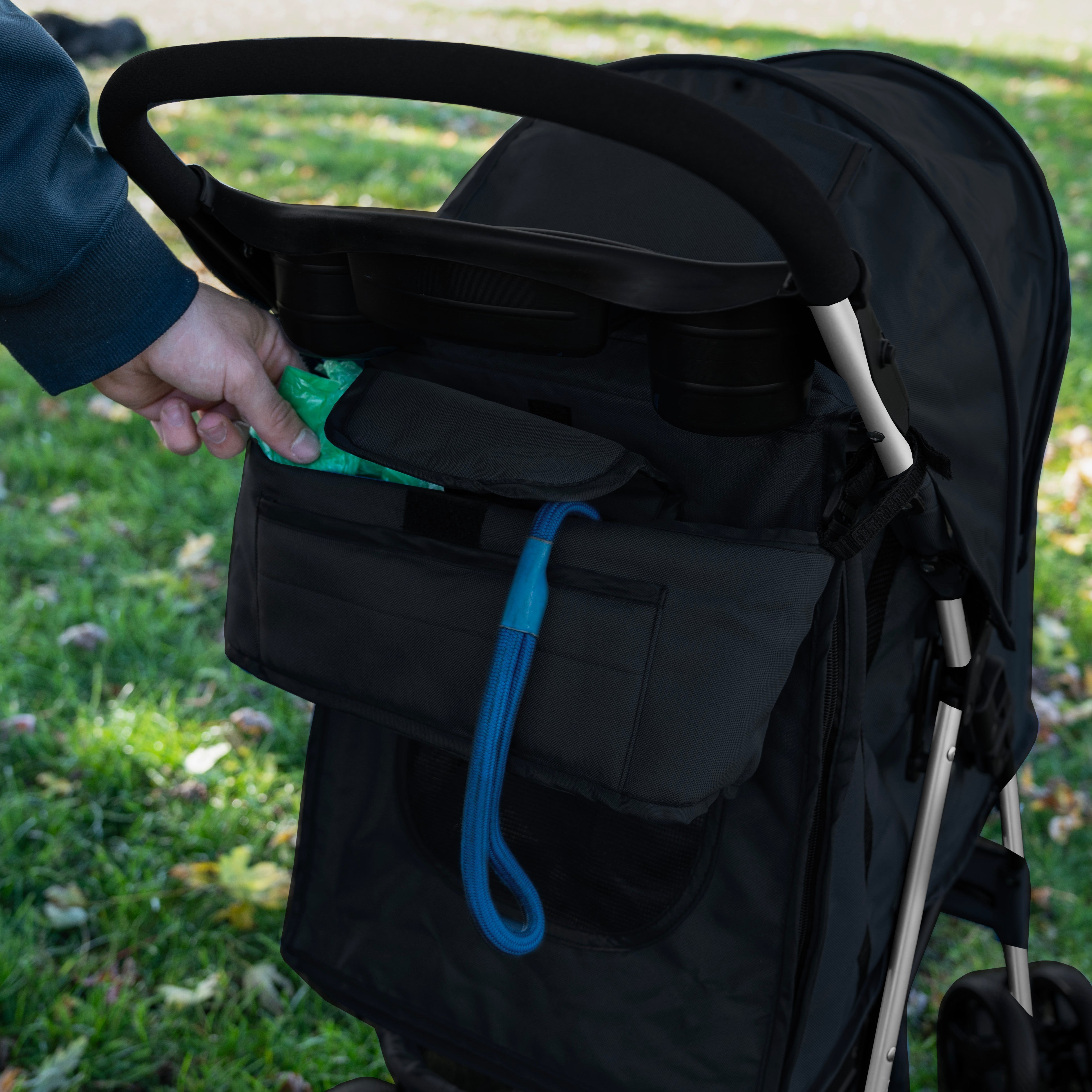 Organizer per Passeggino per Animali Nero con Cinghie a Strappo e Tasche