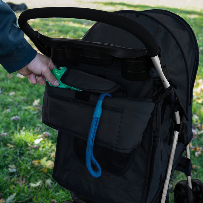 Organizer per Passeggino per Animali Nero con Cinghie a Strappo e Tasche