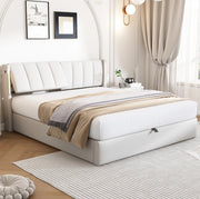 Letto con contenitore 140x190 cm in PU bianco con LED e USB