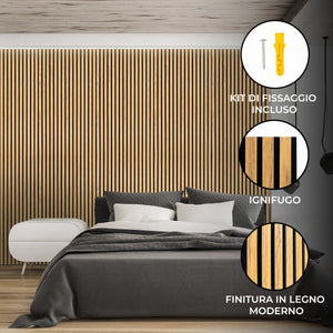 Coppia di Pannelli Fonoassorbenti con Doghe Rovere 3D in Legno 2400 x 600mm