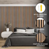 Coppia di Pannelli Fonoassorbenti con Doghe Noce Chiaro 3D in Legno 2400 x 600mm