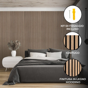 Coppia di Pannelli Fonoassorbenti con Doghe Noce Chiaro 3D in Legno 2400 x 600mm