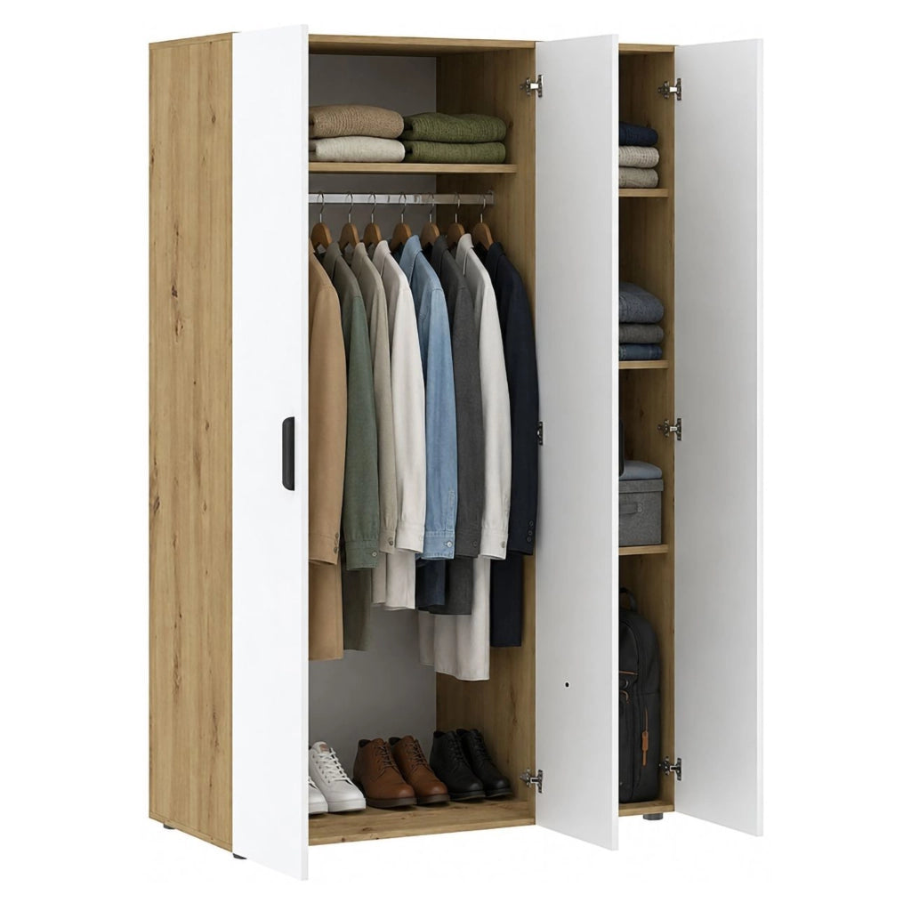 Armadio Camera da Letto Pettineo, Guardaroba 3 Ante Appendiabiti, 111x52 cm Marrone Rovere