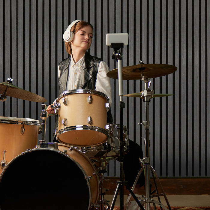 Pannello Fonoassorbento con Doghe Grigio Antracite 3D in Legno 2400 x 600mm