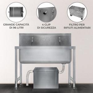Trappola per Grassi 96L Acciaio Inox Separatore Olio Ristorante