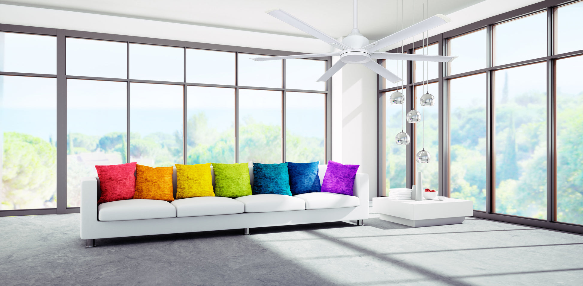 Ventilatore da soffitto a risparmio energetico BIG bianco 210 cm con 6 pale in alluminio con telecomando 6 velocitÃ
