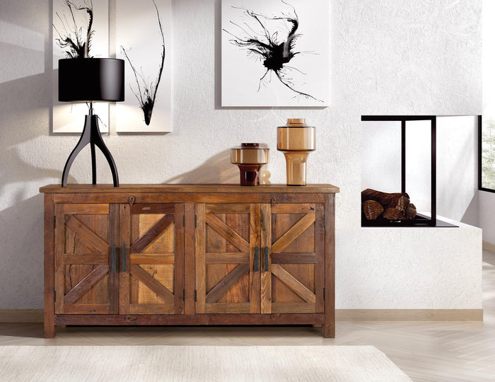 Credenza rustica a quattro ante realizzata a mano in legno riciclato