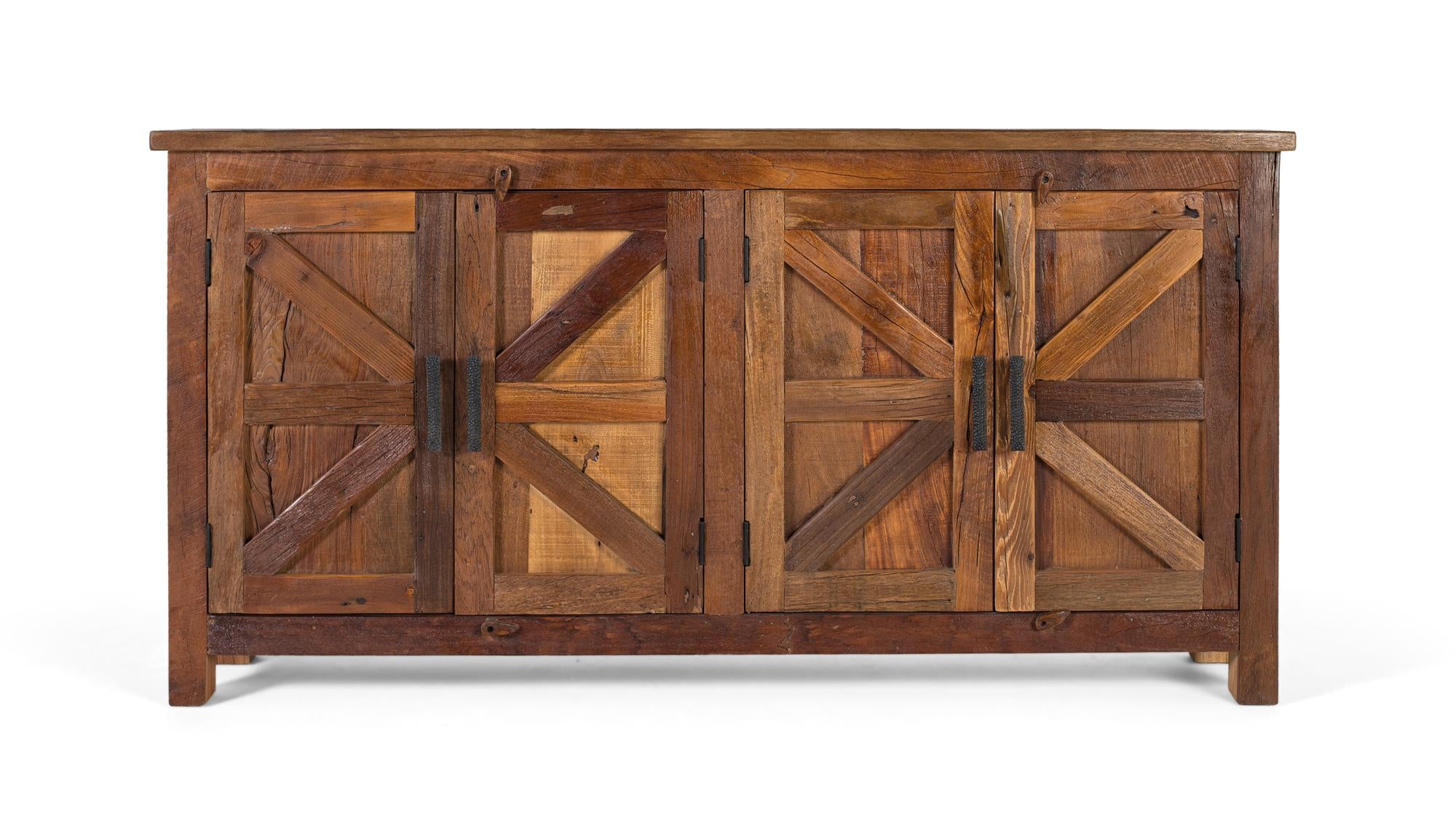 Credenza rustica a quattro ante realizzata a mano in legno riciclato