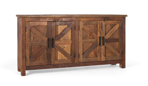 Credenza rustica a quattro ante realizzata a mano in legno riciclato