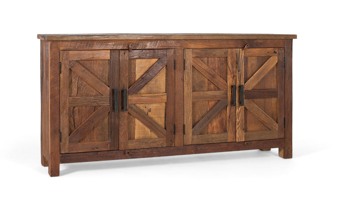 Credenza rustica a quattro ante realizzata a mano in legno riciclato