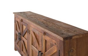Credenza rustica a quattro ante realizzata a mano in legno riciclato