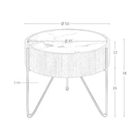 Tavolo rotondo ad angolo in marmo porcellanato, noce e acciaio nero