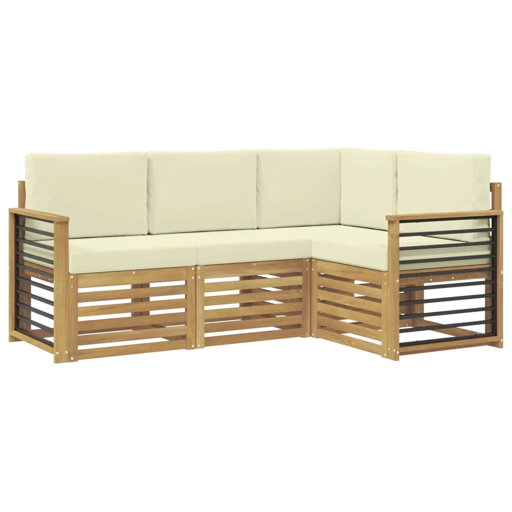 Set divani con cuscino 4 pcs Bianco e Crema Poliestere