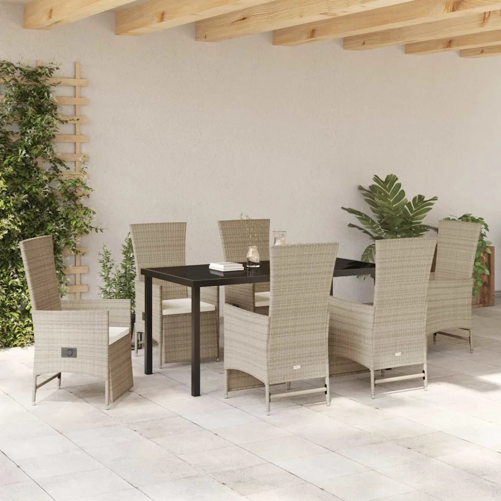 Set da Pranzo per Giardino con cuscino 7 pcs Beige polyrattan