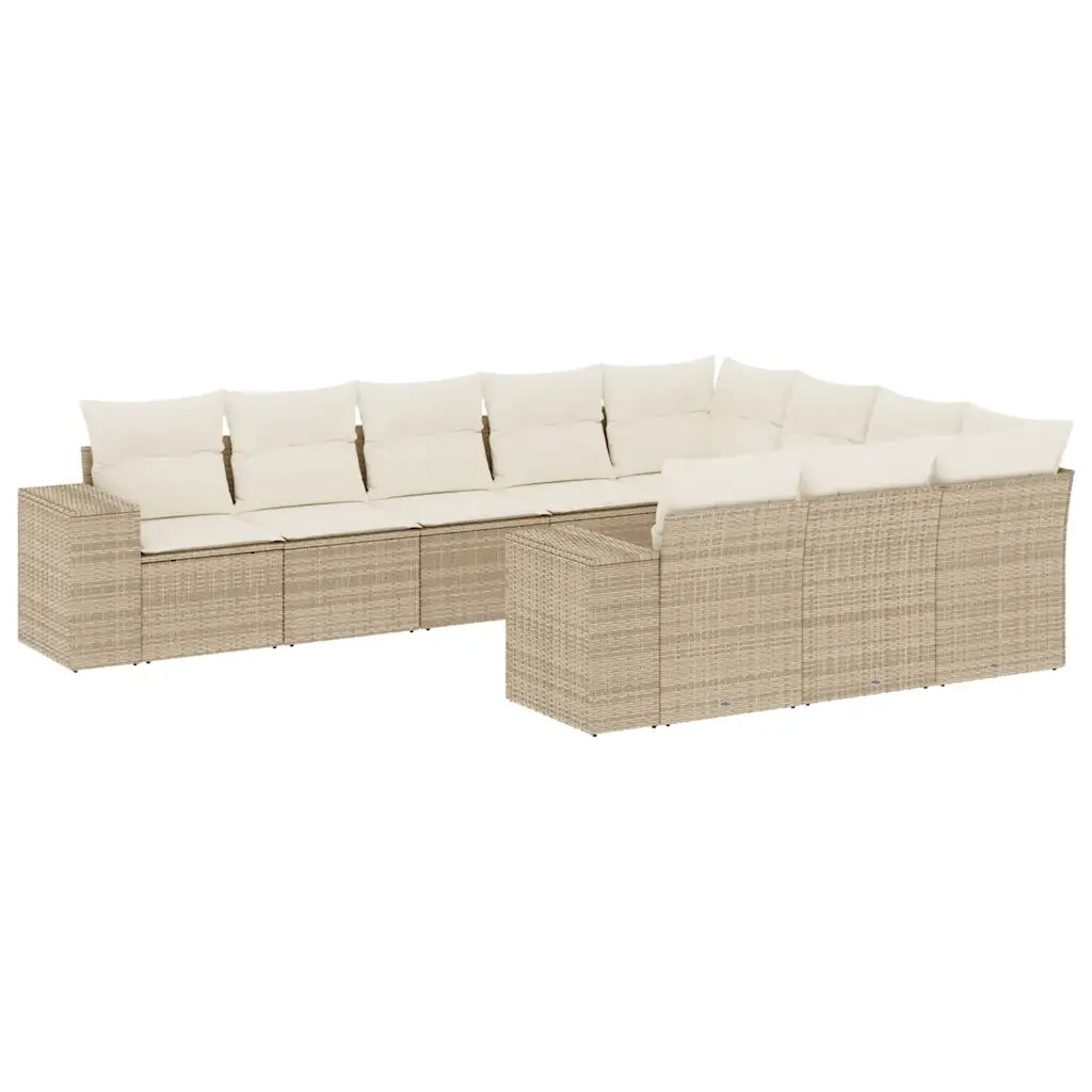 Set Divano da Giardino 10 pz con Cuscini Beige in Polyrattan 3223087