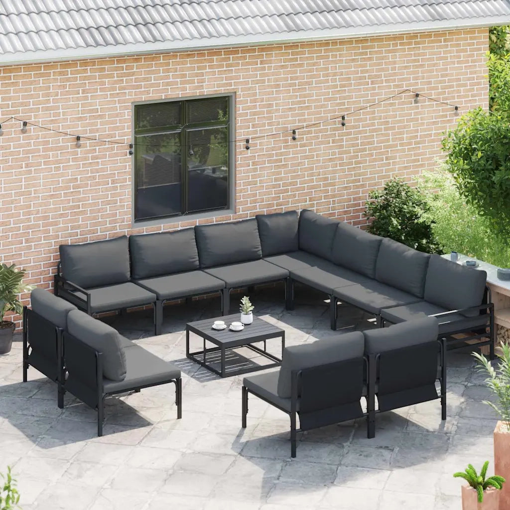 Set Divano da Giardino con cuscino 12 pcs Nero Acciaio 3379001