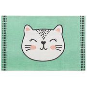 Tappeto in tessuto di cotone con stampa gatto verde 60 x 90 cm piccola decorazione per bambini della scuola materna