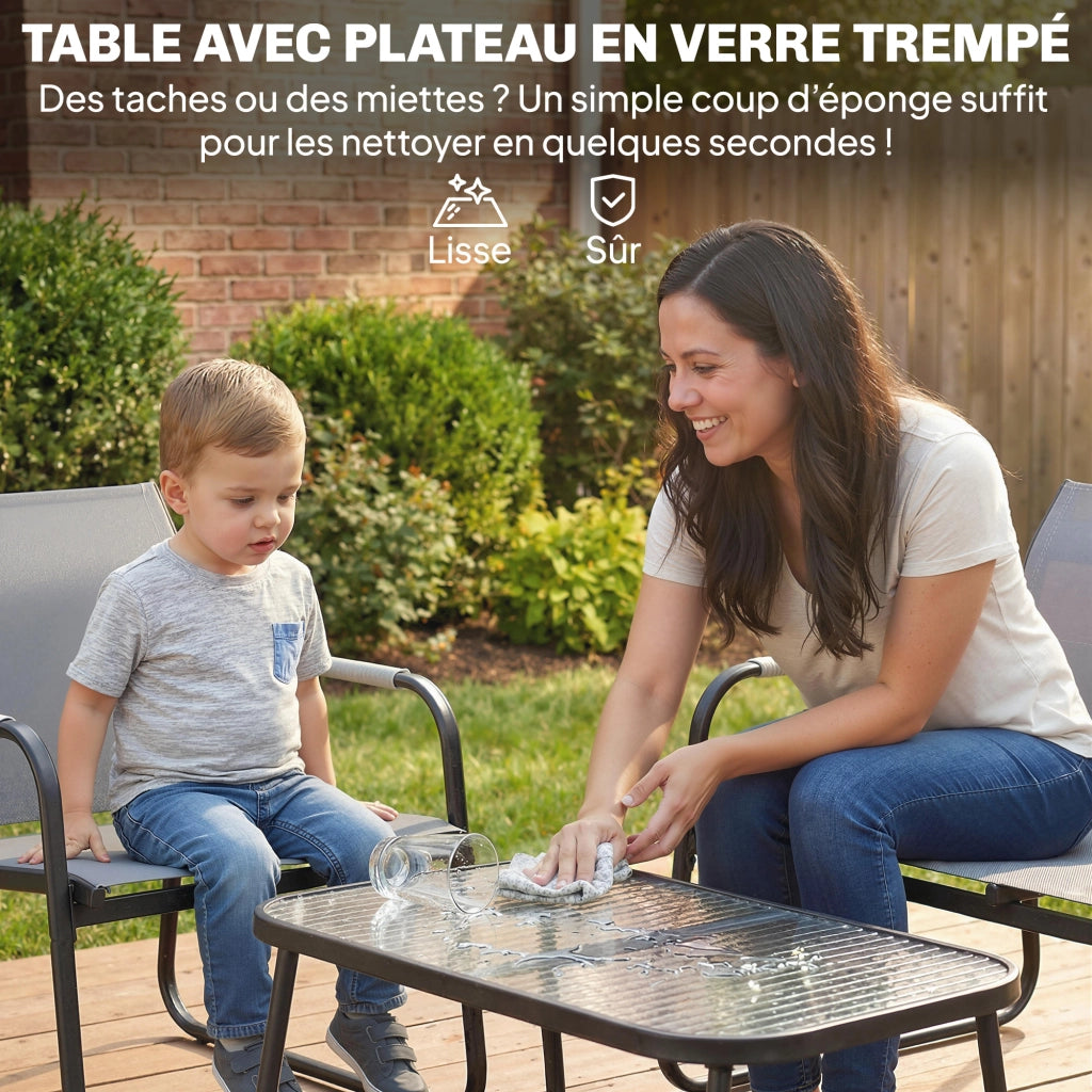 Set Giardino Divano Tavolo Sedie 4 Pezzi Polyrattan ¨C Zephmum ¨C Grigio 100x80x70