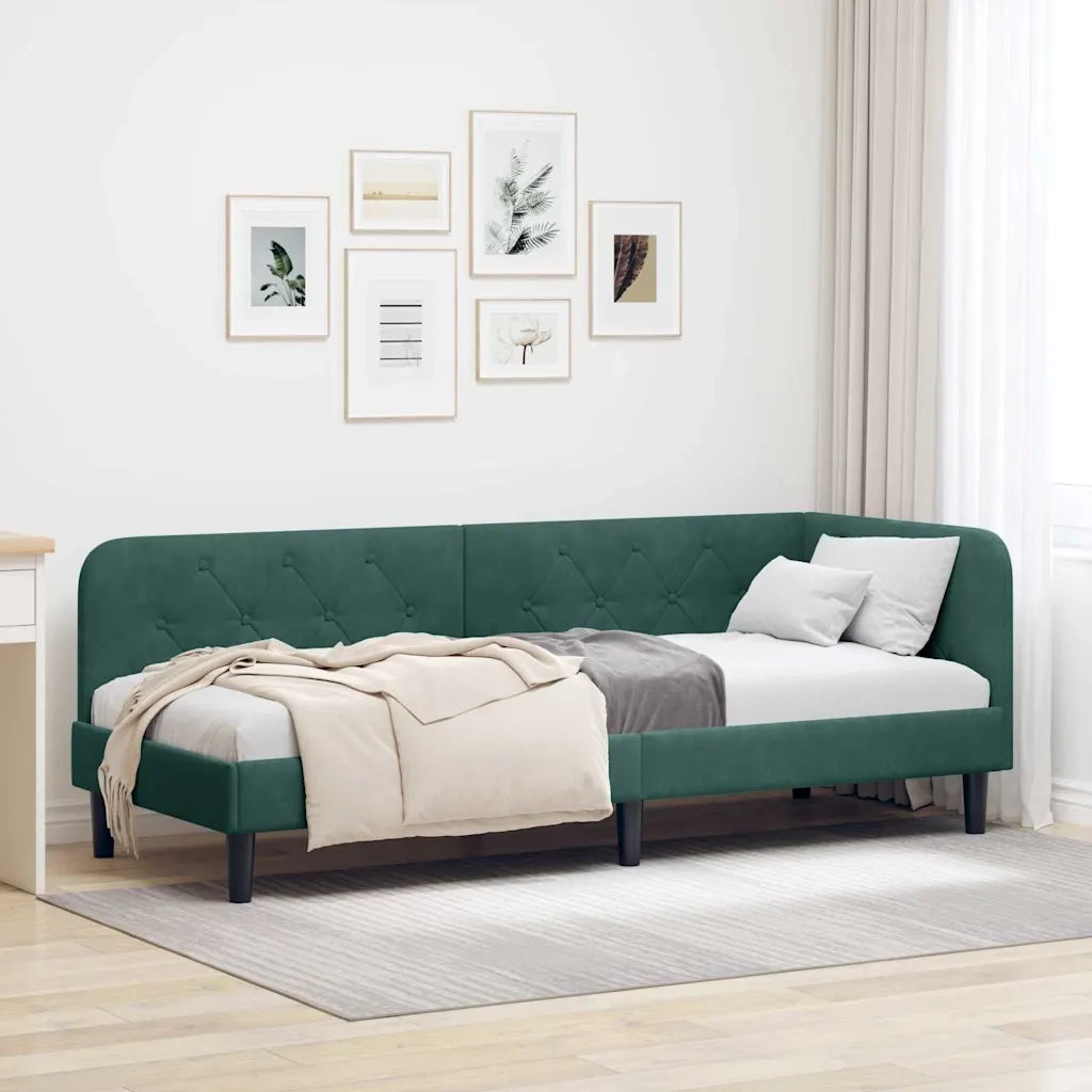 Cornice del letto ad angolo Verde Scuro 80 x 200 cm Velluto 42016588