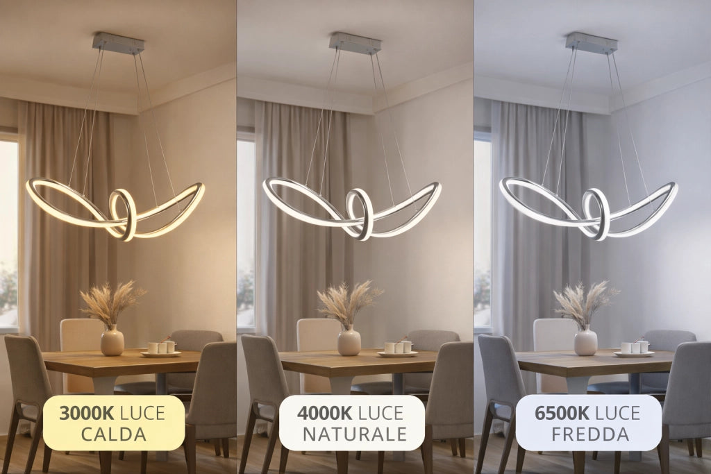 Lampadario LED a Sospensione Moderno 60W 4800 Lumen CCT 3 Colori Luce Calda Fredda e Naturale, Design Intrecciato in Alluminio e PVC, per Soggiorno Cucina Sala da Pranzo Silver