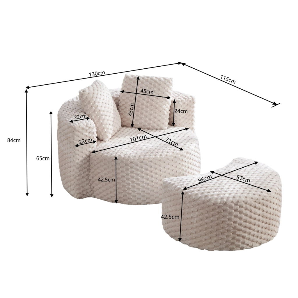 POLTRONA in tessuto beige 129x116x65 cm con poggiapiedi